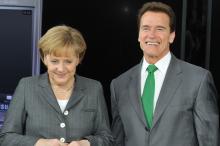 Bundeskanzlerin Merkel mit Gouverneur Schwarzenegger