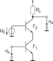 Kaskode-Schaltung mit npn Bipolar-Transistoren.