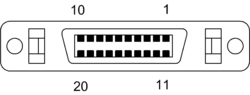   PIN  Signal PC  Signal Display   1  TMDS data 1+  Rx0-   2  TMDS data 1-  Rx0+   3  Schirm.  Schirm.   4  Schirm.  Schirm.   5  TMDS data Clk +  Rx2-   6  TMDS data Clk -  Rx2+   7  GND  DDC Clk   8  + 5V  DDC Dat   9  Reserved   10  Reserved   11  TMDS data 2 +  Clk-   12  TMDS data 2 -  Clk+   13  Schirm.  Schirm.   14  Schirm.  Schirm.   15  TMDS data 0 +  Rx1-   16  TMDS data 0 -  Rx1+   17  Reserved   18  Hot Plug Det.  Hot Plug Det.   19  DDC data  + 5V   20  DDC clock  GND 